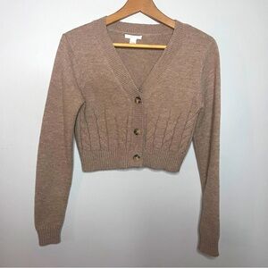 Full Tilt Tan Cropped Knit Long Sleeve Cardigan Size Small EUC